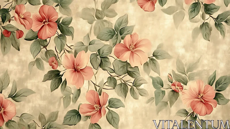 Watercolor Florals: Pink Blooms Against Cream Botanical Backdrop