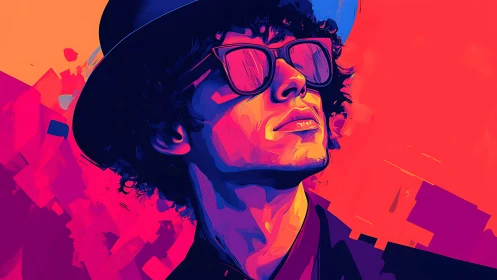 Vibrant vector portrait isolates a stylized man in neon chroma