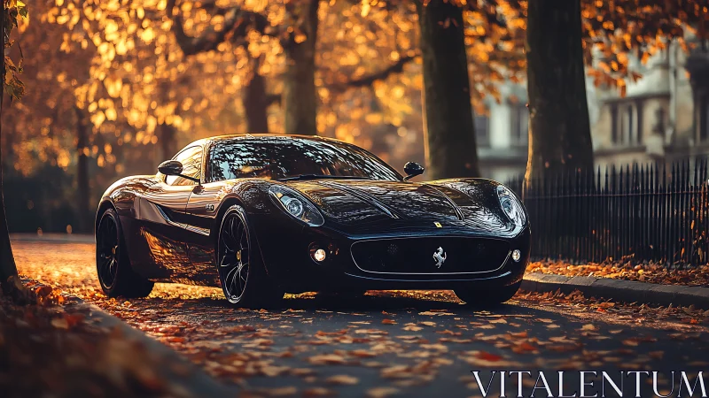 Midnight supercar gliding through molten autumn streets.