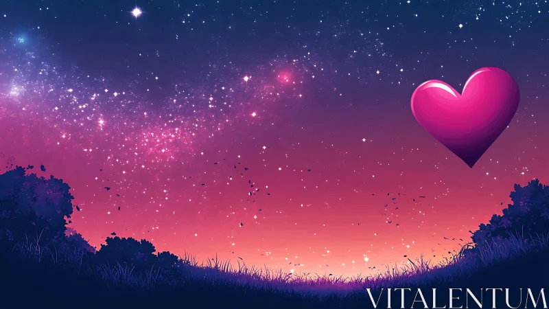 Luminous heart glows against cosmic twilight dreams.