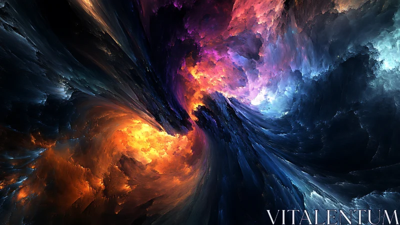 Cosmic storm swirls through fiery and icy nebula clouds.