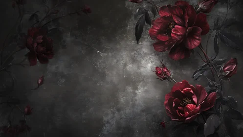 Crimson Petals Dance Through Shadowed Reverie.