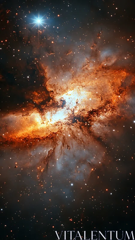 Starforge nebula erupts in molten-gold cosmic bloom.