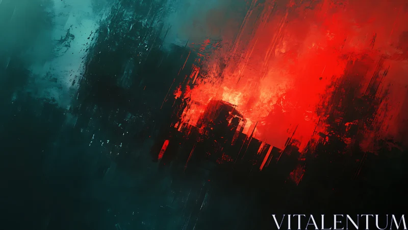 Crimson storm engulfs dark skyline in abstract blaze