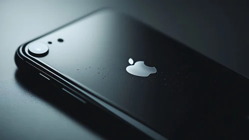 Apple iPhone with wet surface showing camera lens detail.