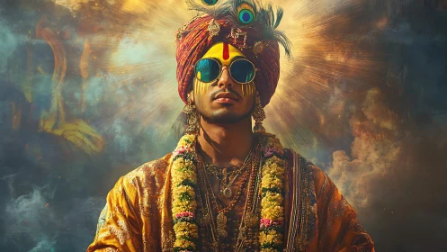 Modern crowned mystic stands radiant in golden divine glow