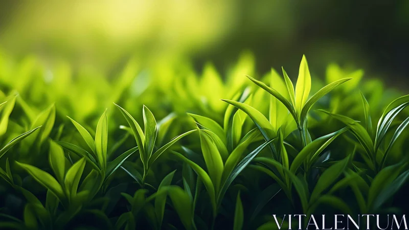 Lush green foliage under soft bokeh backlit illumination.