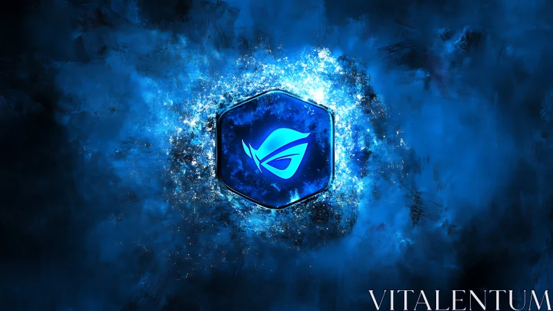 Hexagonal blue emblem in energetic plasma dispersion field.