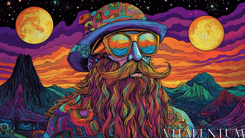 Cosmic drifter wears twin suns in mirrored neon shades