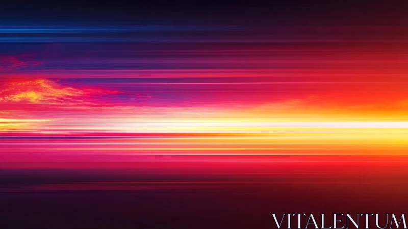 Vibrant Abstract Sunset With Horizontal Light Streaks Digital Art.
