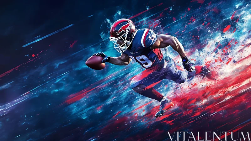 Dynamic football runner in neon motion trail composition.