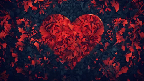 Red Floral Heart Against Dark Background
