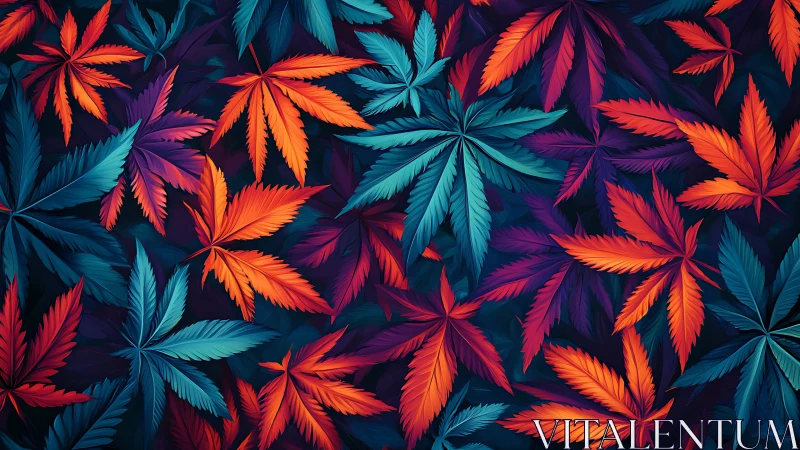 Neon forest leaves trade whispers in a midnight color storm