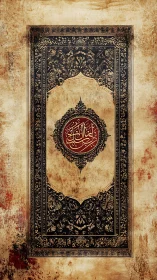 Islamic calligraphy medallion framed by ornate floral border