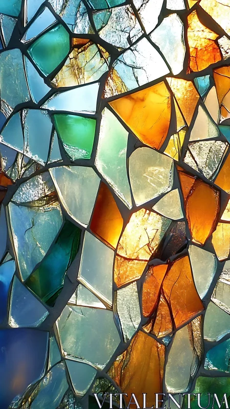 Sunlit stained glass shards glowing in cozy jewel tones.