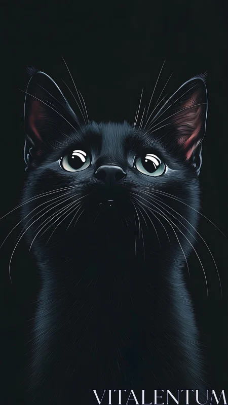Black Cat Portrait with Luminous Eyes Against Dark Background