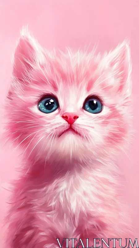Pink and white feline portrait rendered with digital painting techniques and luminous ocular detail