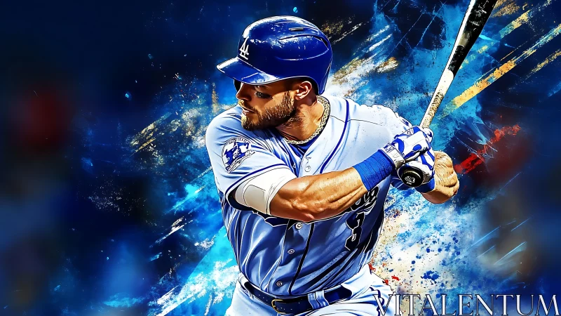 Dynamic baseball hitter rendered with high-contrast digital brushwork