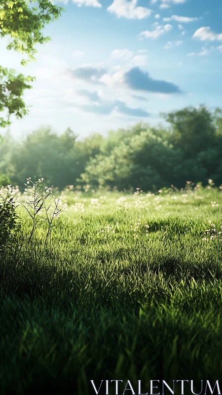 Backlit meadow depth rendered with shallow DOF and volumetric haze