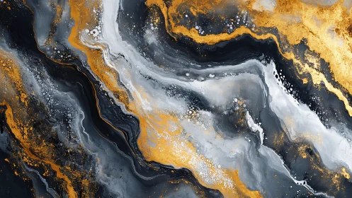 Abstract Marble Texture with Gold and Black Fluid Art Style.