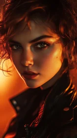 Flame-lit rebel gaze carves softness into molten shadow