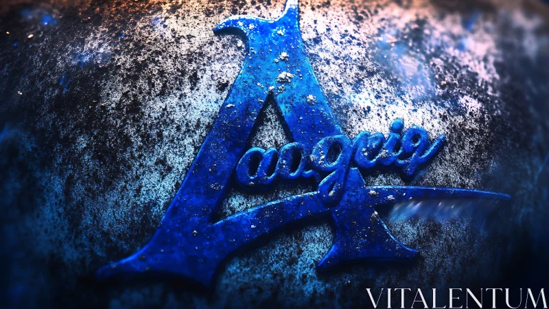 Frozen blue letter A logo glows over rough textured ground