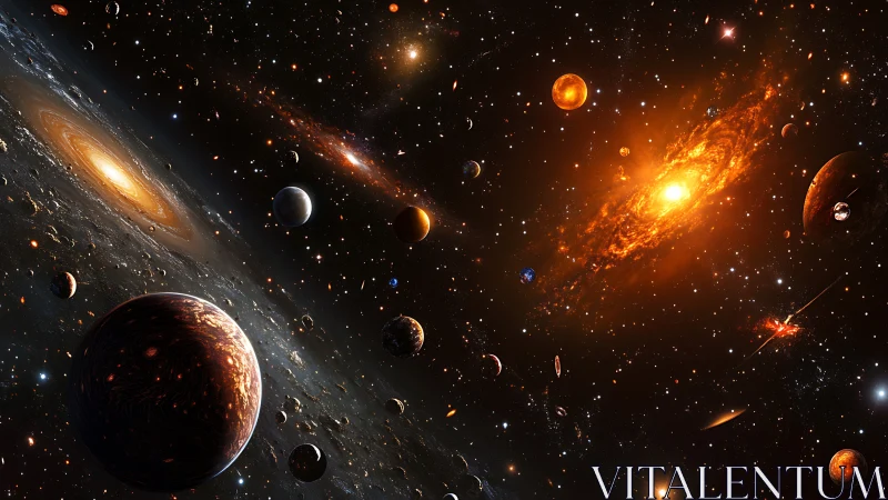 Galactic firestorms swirl through a crowded cosmic playground.