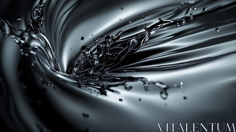 3D metallic liquid vortex splash with dynamic radial flow.