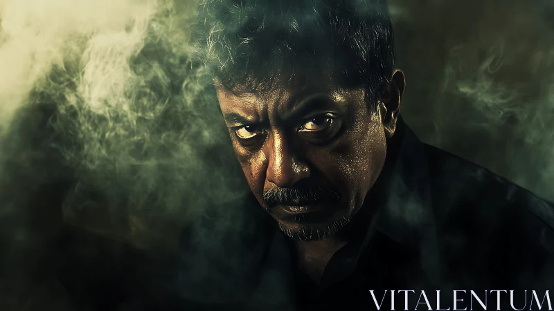 Smoke-veiled stare of a storm-brewed, midnight stranger.