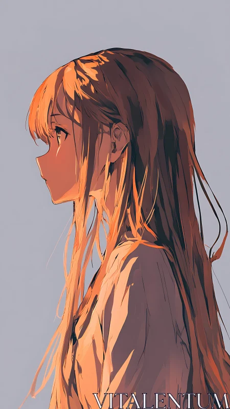 Side profile anime girl in warm sunlight illustration.