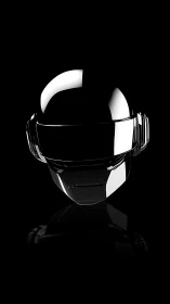 Chrome sci fi helmet emerges from darkness in sleek minimalism