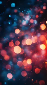 Glowing bokeh orbits drift like tiny planets through neon dusk