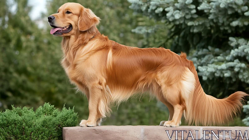 Golden retriever in profile with flowing rust-gold coat.