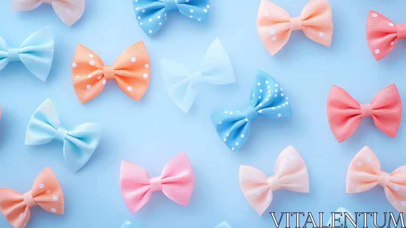 Pastel grosgrain bows arranged in seamless flat lay pattern