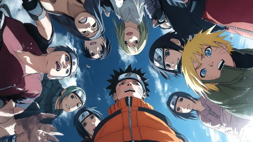 Skyward ninja circle catching a shared moment of wonder.