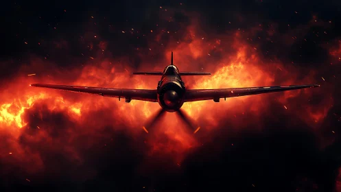 Fiery sky welcomes a brave vintage plane in bold flight.