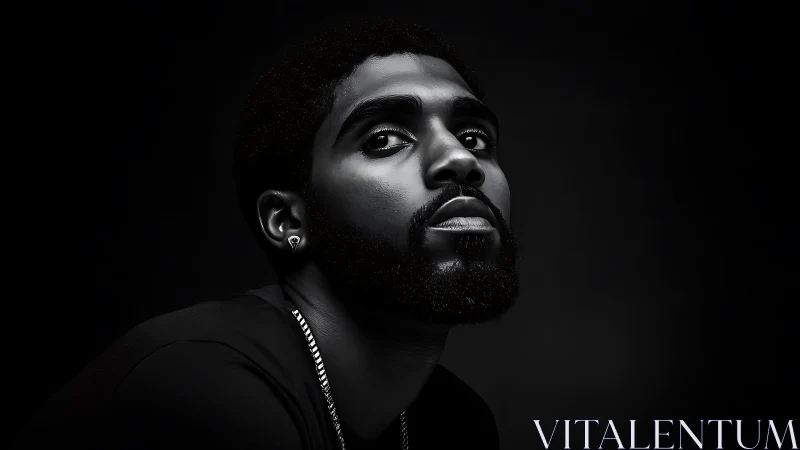 Low key monochrome portrait with dramatic Rembrandt lighting.