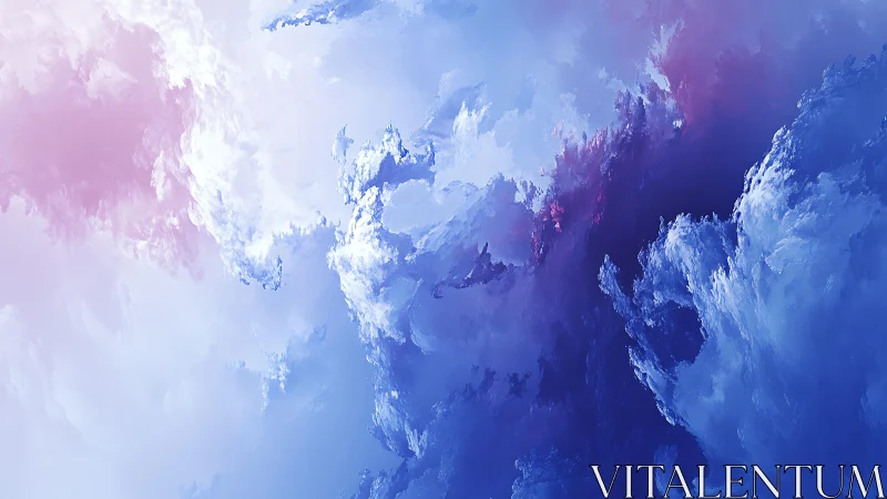 Dreamy Abstract Cloudscape in Soft Pastel and Deep Blue Tones.