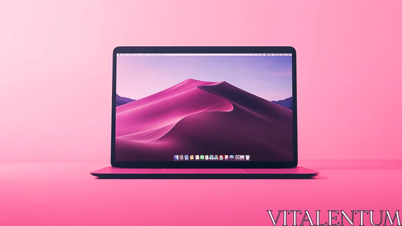 Laptop computer on monochrome pink studio background.