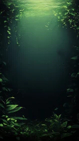 Secret green lagoon beneath the quiet forest pond.