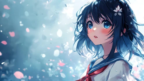 Blushing sky-eyed dreamer listens to drifting spring light