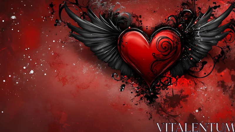 Winged Heart Digital Rendering Against Explosive Red Backdrop.