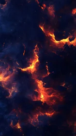 Molten Lava Flows in Deep Night Sky.