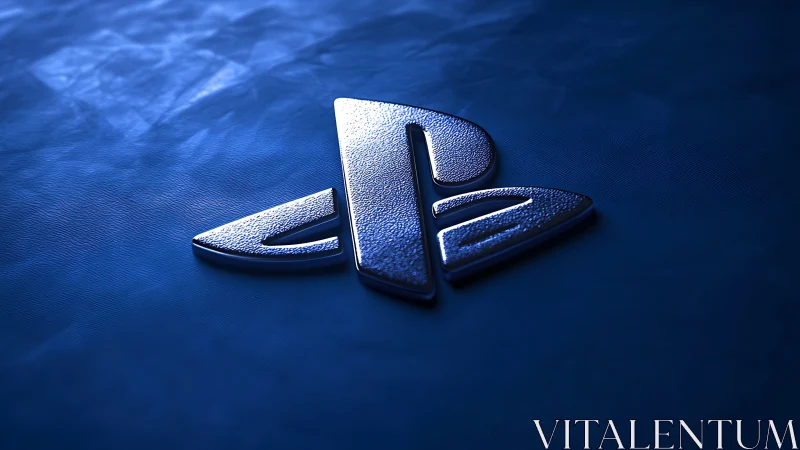 Metallic gaming logo on textured blue background.