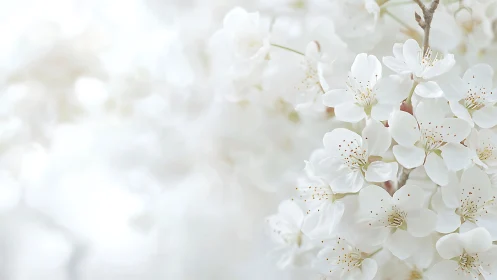 White Hawthorn Blossoms with Golden Stamens in Soft Focus Bokeh.