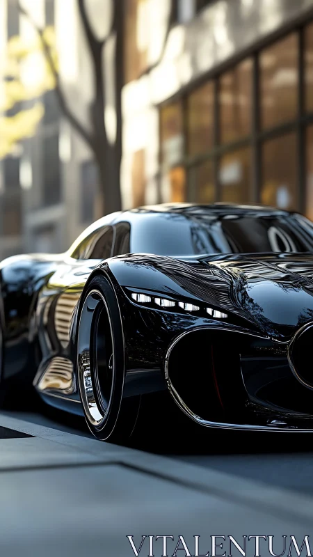 Midnight concept racer prowls a sunlit glassy city street