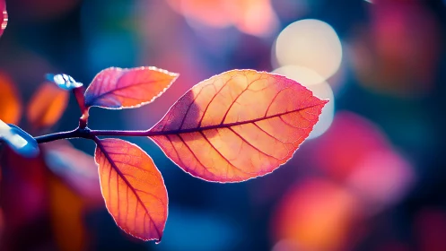 Neon dusk leaf ballet under dreamy bokeh lantern skies.