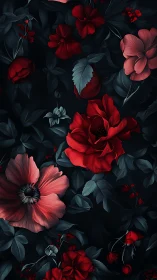 Dark Floral Symphony: Red Blooms Against Shadows