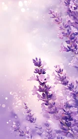 Purple Lavender Field with Bokeh Light Effects.