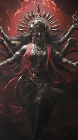 Goddess of Destruction strides through molten crimson void.